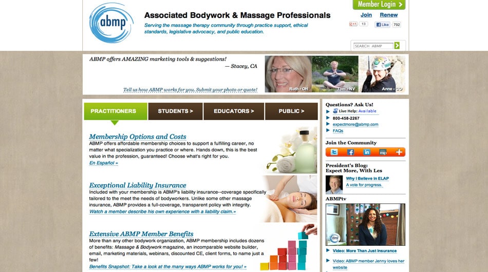 Associated Bodywork & Massage Professionals Website Home Page